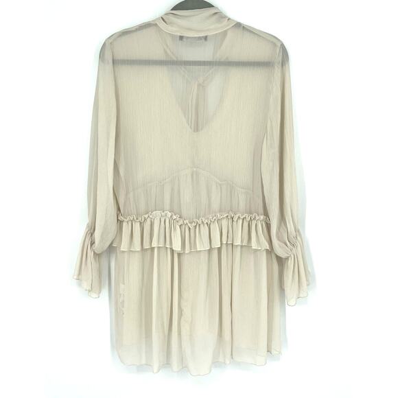 Zara Light Tan Blouse Tie Neck Size Small - Picture 2 of 7